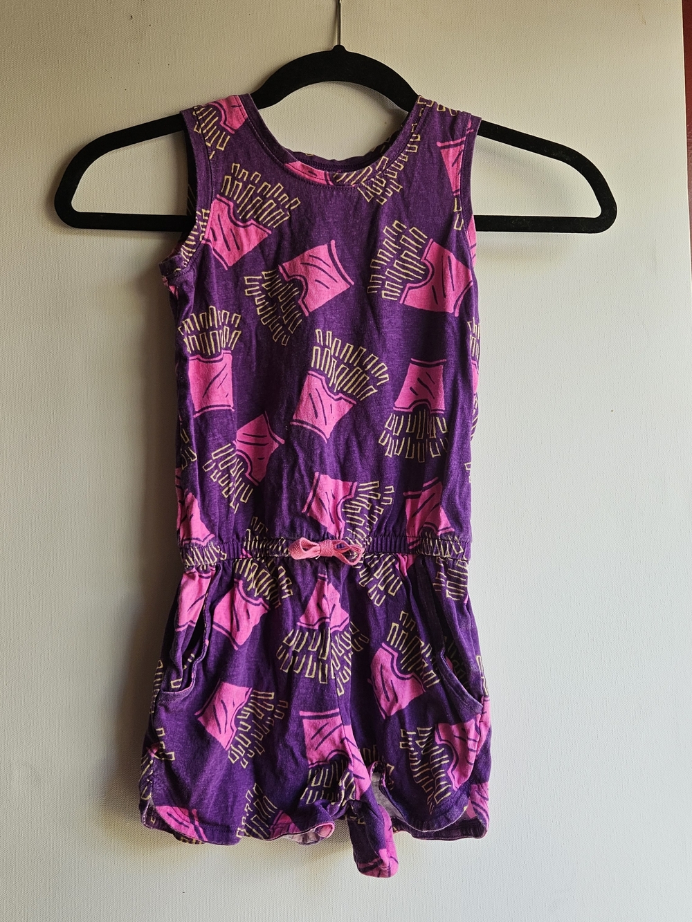 Spotted Zebra Girls French Fry Romper Size Small Purple Pink Pockets